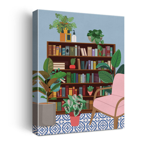 NISTOMISU Botanical Bookshelf Canvas Prints Wall Decor Bookworm Plants Canvas Art Sign Canvas Poster Gifts for Home Office Library Decor 11.5"x15"