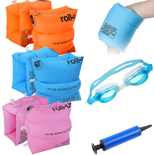 EQARD Arm Floaties Kids Toddler for Swimming 3 Pairs PVC Arm Bands Inflatable Water Wings for Kids 1-6 Pool Floats with Swimming Goggles and Air Pump
