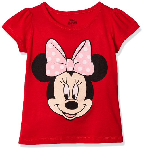 Disney Little Girls' Toddler Minnie Mouse Big Face Girls T-Shirt, Red, 3T