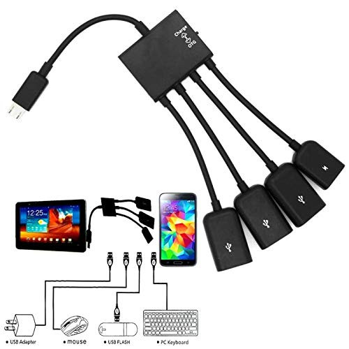 Davitu Electrical Equipments Supplies - 4 in 1 Multi-Function USB 2.0 Micro USB Host OTG Charge Hub Cord Adapter Splitter for Android Smartphones Tablet Black Cable