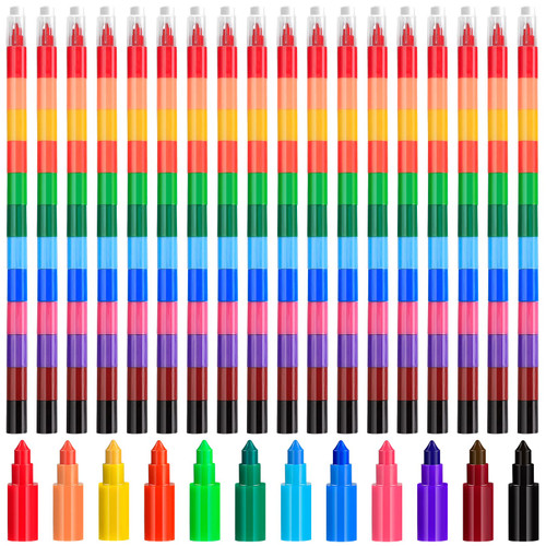 Tivcck 18 Pieces Stackable Crayons,12 Colors Stacking Crayons Party Favors,DIY Rainbow Pencils Stackable Crayons for Kids,Buildable Crayons Colorful Crayon for School Office Supplies (12 in 1)