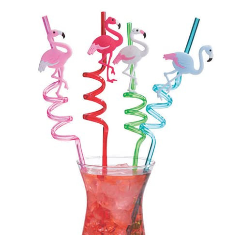 Fun Express 12 Pieces Flamingo Silly Straws, BPA Free Plastic, Reusable for Party Supplies, Multi-Color