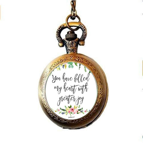 You Have Filled My Heart Psalm 4 7 Floral Charm Pocket Watch Necklace Bible Verse Jewelry Gifts Friends Gift Vintage Art Photo Jewelry Handmade Jewelry You Have Filled My Heart Psalm 4 7 Floral Charm Pocket Watch Necklace Bible Verse Jewelry Gifts Friends Gift Vintage Art Photo Jewelry Handmade Jewelry