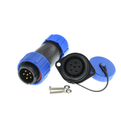 DRRI SP21 Screw Install Plastic Circular Waterproof Connector 6 Pin Male Plug Female Socket with Dust Cap (6Pin)