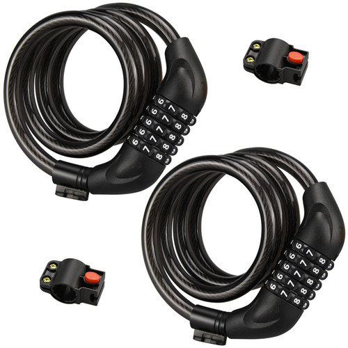 Bike Lock Cable, 1/2/4 Pack 4ft Combination Bicycle Lock with Mounting Bracket, High Security 5 Digit Resettable Coiling Bicycle Lock, Anti Theft Cable Locks for Bike(2 Pack, Black)