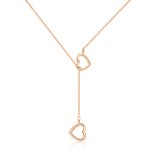 YumaHan Dainty Open Heart Necklace for Women, Adjustable Tiny 14k Rose Gold Heart Pendant Choker Necklaces, Cute Love Open Heart Y Chain Necklace for Girls, Small Heart Necklace Jewelry Gifts for Her