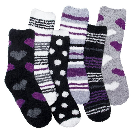 YSense 6 Pairs Women Fuzzy Fluffy Cozy Slipper Socks Warm Soft Winter Plush Home Sleeping Socks,Y-black