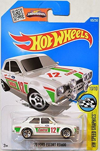 California-Toys.com White '70 Ford Escort RS1600 Hot Wheels 2016 HW Speed Graphics Series #10/10 1:64 Scale Collectible Die Cast Metal Toy Car Model #185/250 on International Card