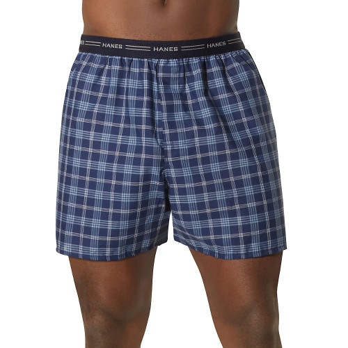 Hanes Men's 2-Pack Exposed Waistband Woven Boxers, Plaid, X-Large