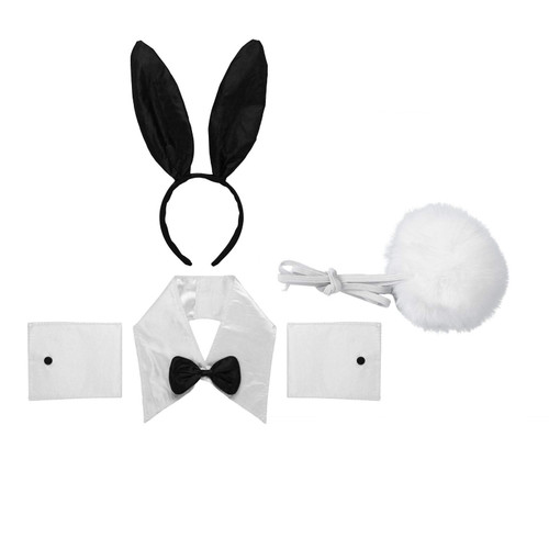 YiZYiF Bunny Girl Set Bunny Costume Rabbit Ears Headband Bowtie Cuffs Tail Ball for Halloween Christmas Cosplay Party White B One Size