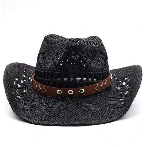 TOSSPER Cowboy Hat Western Style Straw Hat Hollow Breathable Summer Beach Hat for Men Women