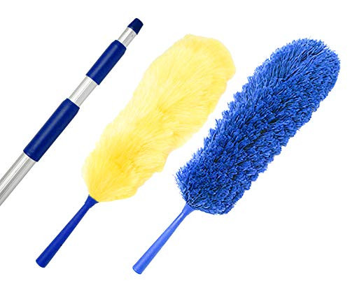 Feather Microfiber Plus Nylon Static Cobweb Duster | Reach Up To 20 Feet | Extendable 3 Tier Ceiling Fan Webster Duster Kit | Aluminum Extension Pole With Threaded Tip | U.S. Duster Co