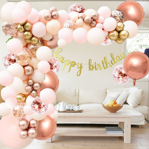 ORDA Balloon Arch Kit, 96PCS Rose Gold Balloon Garland Pink and Rose Gold Balloons, Macaron Orange Balloons, Metallic Gold Blush Peach Balloons 4D Globos and Rose Gold Confetti Balloons for Birthday Wedding