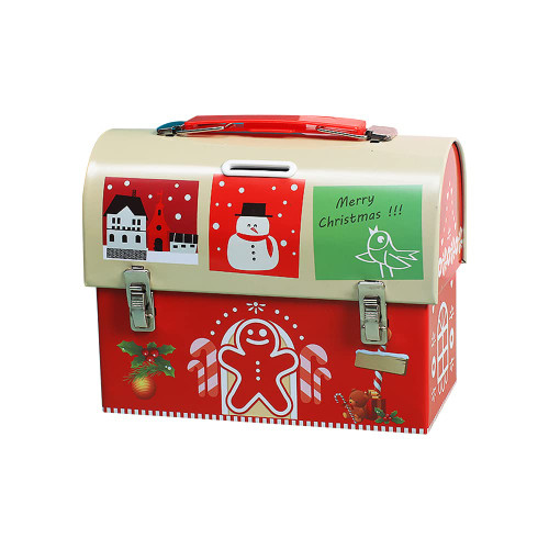 Christmas Tinplate Candy Box, 1PCS Handbag Shape Santa Claus Pattern Empty Tinplate Metal Candy Cookie Storage Container Box, Snowman Christmas Tinplate Candy Tin for Christmas Party Favor
