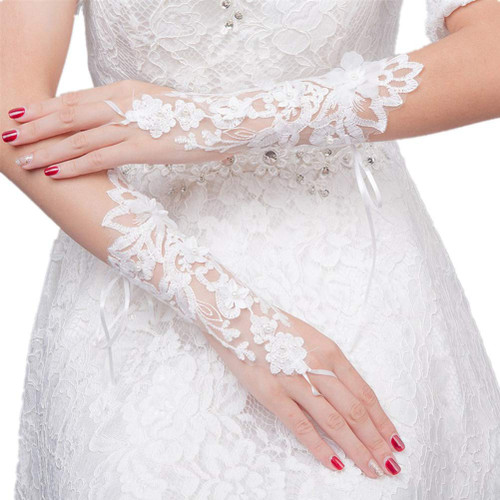 PartyKindom 1 Pair Lace Gloves Fingerless Bridal Gloves Wedding Dress Accessories Dress Gloves Wedding Decoration Fingerless Gloves Bridal Accessories Hollow Out Gloves Bride Aldult White
