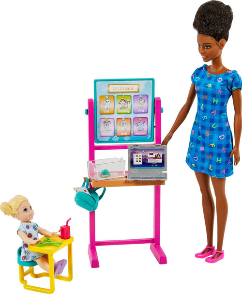 Barbie Careers Doll & Playset, Teacher Theme with Brunette Fashion Doll, 1 Blonde Toddler Doll, Furniture & Accessories