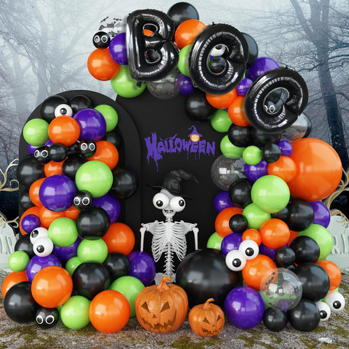 Halloween Balloon Garland Arch, Orange and Black Balloon Arch Kit with Boo Letters Foil Balloons, Bat Print Balloons, Purple Green Balloons Eyeball Balloons for Halloween Decorations Party Supplies Halloween Balloon Garland Arch, Orange and Black Balloon Arch Kit with Boo Letters Foil Balloons, Bat Print Balloons, Purple Green Balloons Eyeball Balloons for Halloween Decorations Party Supplies