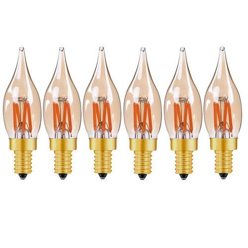 YDJoo E12 Candelabra LED Bulbs 2W Dimmable C22T LED Vintage Filament Chandelier Bulbs 2200K Warm Yellow Amber Glass Candle Flame Shape Bent Tip Decorative LED Candle Light Bulbs, 6 Pack YDJoo E12 Candelabra LED Bulbs 2W Dimmable C22T LED Vintage Filament Chandelier Bulbs 2200K Warm Yellow Amber Glass Candle Flame Shape Bent Tip Decorative LED Candle Light Bulbs, 6 Pack