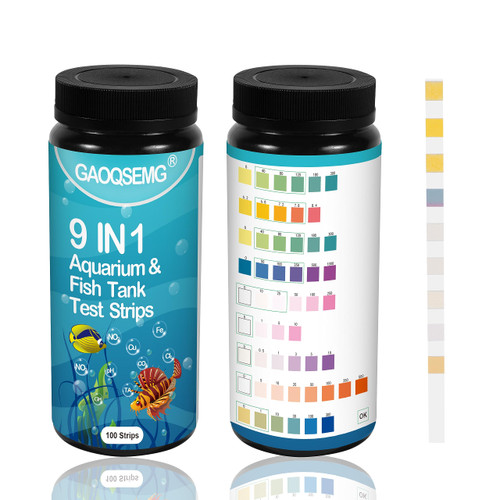 GAOQSEMG 9 in 1 Aquarium Test Strips,100 Strips Fish Tank Water Test Kits,Water Test Strips for Freshwater, Salwater, Aquarium,Pond Testing pH, Hardness, Chlorine, Nitrite,Iron, Copper and More