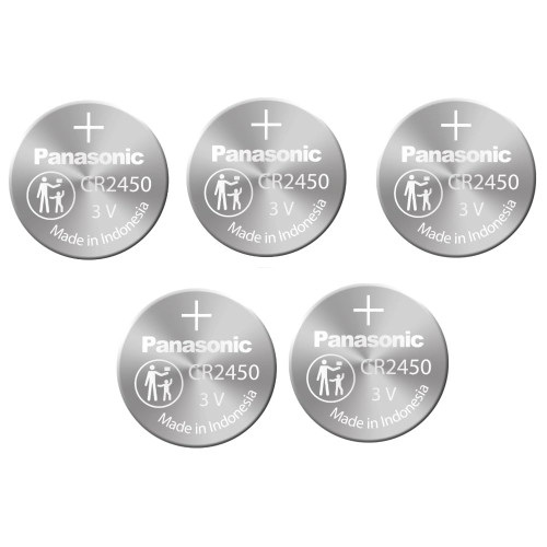 5 x CR2450 Panasonic 3 Volt Lithium Coin Cell Batteries