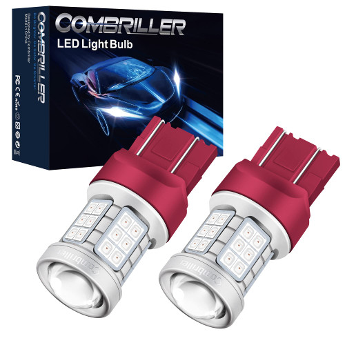 Combriller 7440 Led Bulb Red Super Bright, T20 7441 7444 7443 Led Bulb with Projector Replacement for Led Reverse Lights Turn Signal Bulb Brake Light Bulb Tail Light Bulb Parking Light Bulb, Pack of 2