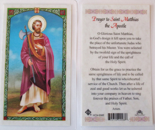 SAINT MATTHIAS THE APOSTLE. Laminated 2-Sided Holy Card (3 Cards per Order)