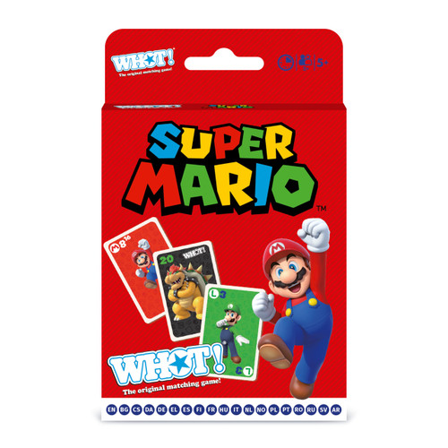 Waddingtons Number 1 Super Mario WHOT! Card Game, Take Turns Matching Shapes, Numbers, and Characters Including Mario, Luigi, Yoshi, Peach and Toad, Educational Travel Game for Ages 5 Plus