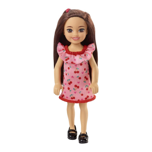 Barbie Chelsea Doll (Brunette) Wearing Ruffled Cherry-Print Dress and Black Shoes, Toy for Kids Ages 3 Years Old & Up Barbie Chelsea Doll (Brunette) Wearing Ruffled Cherry-Print Dress and Black Shoes, Toy for Kids Ages 3 Years Old & Up