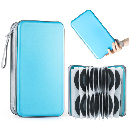 VKheroKV CD/DVD Case Holders Wallet Hard Plastic DVD Disc Cases Storage Binder for Home Office Travel, Store CDs, DVDs' Cases in One 96 Capacity Organizer (Sky Blue)