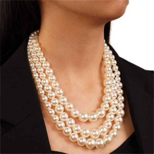 YERTTER Vintage 1920s Large Pearl Collar Choker Necklace Earrings Set Simulated Pearl Statement Necklace Multi Strand Pearl Necklace Costume Jewelry Chunky Pearls Necklaces for Women Wedding Jewelry (White) YERTTER Vintage 1920s Large Pearl Collar Choker Necklace Earrings Set Simulated Pearl Statement Necklace Multi Strand Pearl Necklace Costume Jewelry Chunky Pearls Necklaces for Women Wedding Jewelry (White)