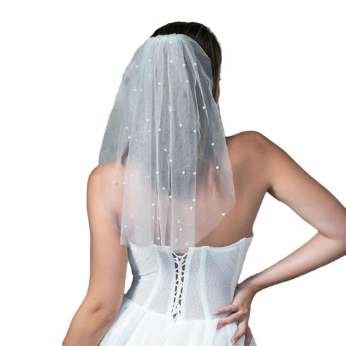 Lqixun Bachelorette Party Pearl Bridal Veil Short Veil - White Veil Bride Wedding Bachelorette Party Accessories for Women and Girls