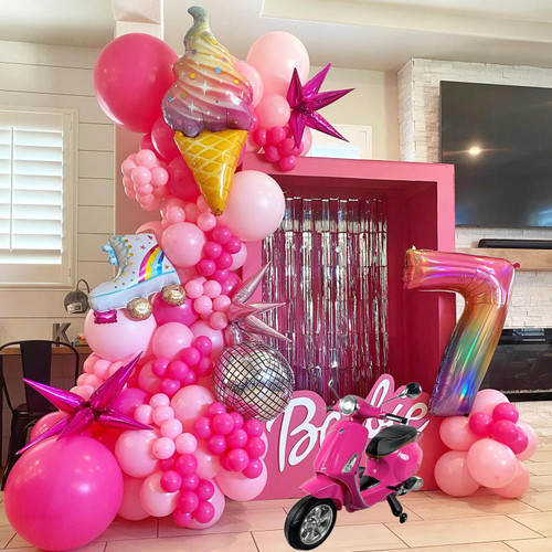 Pink Balloon Garland Arch Kit, 136Pcs Hot Pink Balloon for Girl Birthday Shower Princess Theme Party Backdrop Decorations