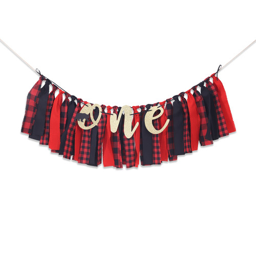 Lumberjack One High Chair Banner - Buffalo Plaid 1st Birthday Highchair Banner,red and Black Fabric Highchair Banner,bear Banner First Birthday Smash Cake Photo Prop