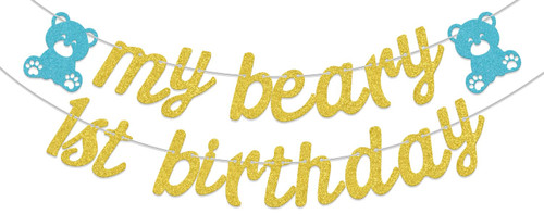 My Beary 1st Birthday Banner, Bear Theme First Birthday Baby Shower Decorations, Happy 1st Birthday Decor,Teddy Bear One Year Old Birthday Party Supplies Gold Blue My Beary 1st Birthday Banner, Bear Theme First Birthday Baby Shower Decorations, Happy 1st Birthday Decor,Teddy Bear One Year Old Birthday Party Supplies Gold Blue