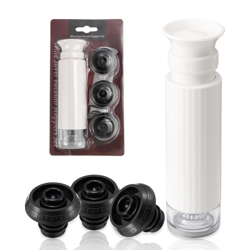 VICARKO Wine Saver Vacuum Stoppers, Wine Stopper, Reusable Bottle Sealer, Wine Preserver, Keep Wine Fresh Corks, Wine Gifts & Accessories, Wine Pump + 3 Stoppers, Silicone, Black VICARKO Wine Saver Vacuum Stoppers, Wine Stopper, Reusable Bottle Sealer, Wine Preserver, Keep Wine Fresh Corks, Wine Gifts & Accessories, Wine Pump + 3 Stoppers, Silicone, Black