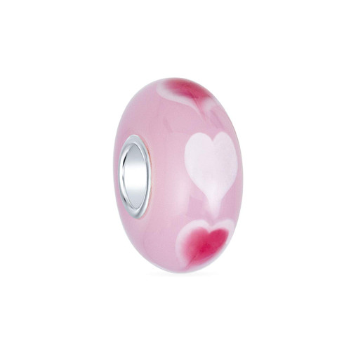 Murano Glass .925 Sterling Silver Core Heart Love Hades Of Pink White Charm Bead Fits European Bracelet For Women Teen