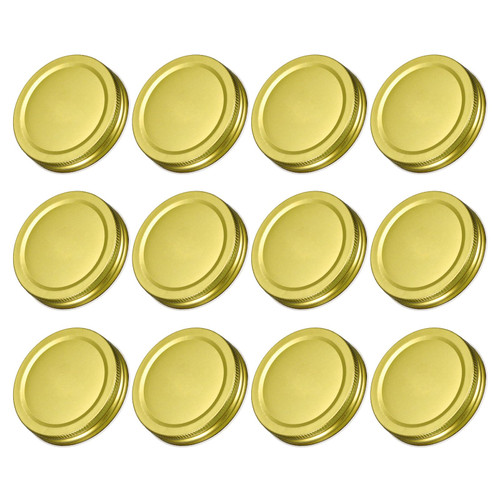 uxcell 12Pcs Mason Jar Lids, 70mm/2.76" Regular Mouth Tin Plate Caps Leak Proof for Canning Jars Kitchen Storage (Gold Tone)