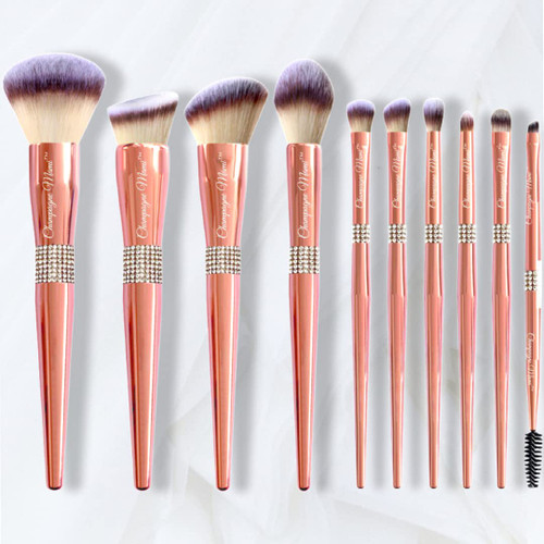 Makeup Artist Must Have Professional Technique Pink Makeup Brush Set Best Makeup Set For Women Best Travel Makeup Brushes & Tools Best Gift For Women Champagne Mami Rhinestone Brushes