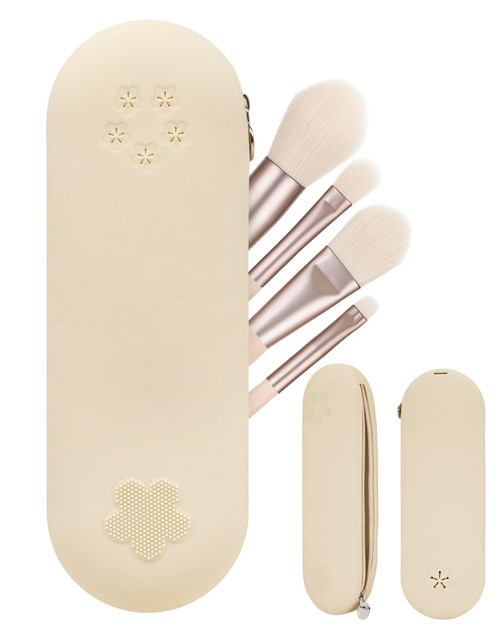 SANGUAD Travel Makeup Brush Holder, Silicone Makeup Tools Organizer with Zipper, Soft and Portable Cosmetic Brush Bag for Travel And Daily (BEIGE) SANGUAD Travel Makeup Brush Holder, Silicone Makeup Tools Organizer with Zipper, Soft and Portable Cosmetic Brush Bag for Travel And Daily (BEIGE)