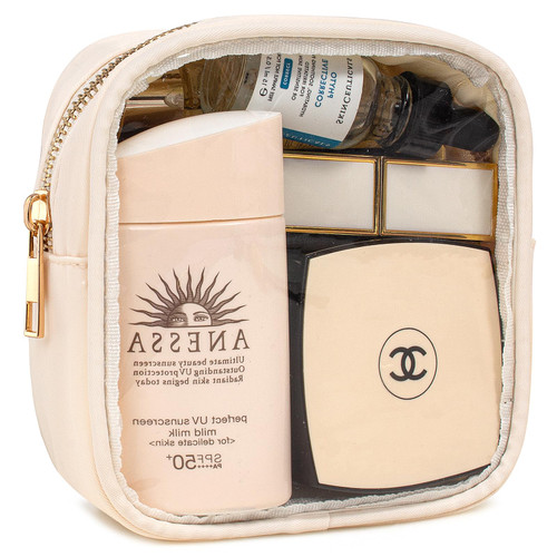 LETGO Clear Makeup Bag Cosmetic Bag Travel Pouch, Toiletry Bags Cute Makeup Organizer, Nylon Zipper Pouches, Coin Purse, Storage Cosmetics Bag Organizer, Mini Make up bags Small (Clear-Beige)