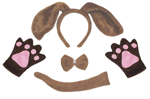 Petitebella Long Ear Dog Headband Bowtie Tail Gloves 4pc Costume 1-10y (Brown, 5-10 Years)