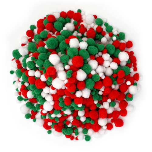 Lusy DM 1200 Pieces Christmas Pom Pom Fluffy Pom Poms Mini pom Balls for Craft Making and Christmas Decorations (4 Sizes, White, Green, Red)