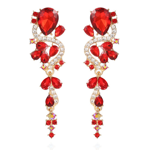 VANGETIMI Red Gold Fashion Rhinestone Statement Drop Dangle Earrings Long Colorful Crystal Bridal Wedding Teardrop Chandelier Earrings for Women Prom VANGETIMI Red Gold Fashion Rhinestone Statement Drop Dangle Earrings Long Colorful Crystal Bridal Wedding Teardrop Chandelier Earrings for Women Prom