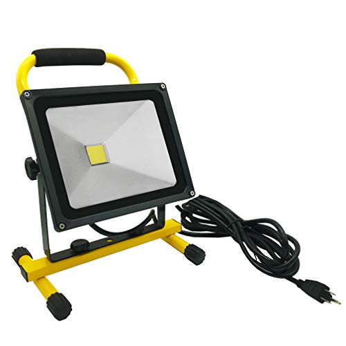 100W\50W\30W LED Work Light Outdoor IP65 Waterproof LED Flood Lights w/16ft/5M Cord with Plug Portable Camping Emergency Lights Stand Industrial Working Light (Yellow-50W, 50W)