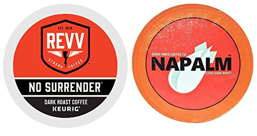 Revv NO SURRENDER & Napalm Coffee DARK Roast Variety Sampler Extra Bold 48 K-Cups for Keurig Brewers