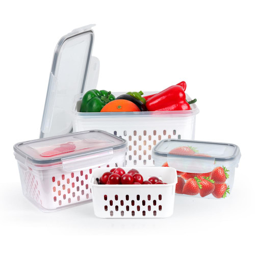 XSUPER 3 Pack Fruit Vegetable Storage Containers for Fridge, Produce Saver Containers for Refrigerator with Lids & Colander, Kitchen Fridge Organizer Containers for Vegetable Fruit Salad Keepers
