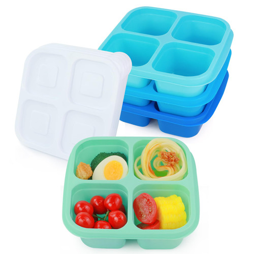 Finorder Snack Bento Containers, 4 Compartment Reusable Bento Lunch Box, 4 Pack Meal Prep Lunch Containers for Kids Adults, Food Containers for School,Office and Travel