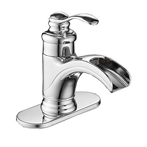 Bathfinesse Waterfall Commercial Bathroom Sink Faucet Single Handle One Hole Deck Mount Lavatory Chrome