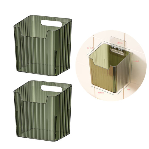 Set of 2 Storage Organizer Bins Wall Mounted Floating Shelves Fridge Organizer Stackable Clear Plastic Storage Bins for Wall, Refrigerator, Kitchen, Bathroom, Countertops, Pantry - BPA Free (Green)
