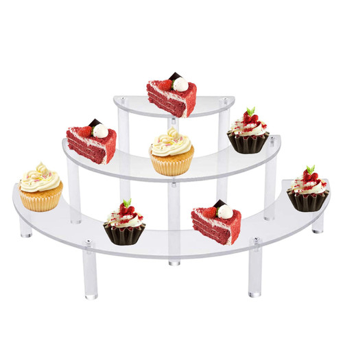 CALIDAKA Acrylic Risers Display Stand 3 Tier Clear Acrylic Cupcake Stand Half Moon Dessert Stand for Display Cupcake Stand Display Risers Shelf Acrylic Display Shelves(transparent)